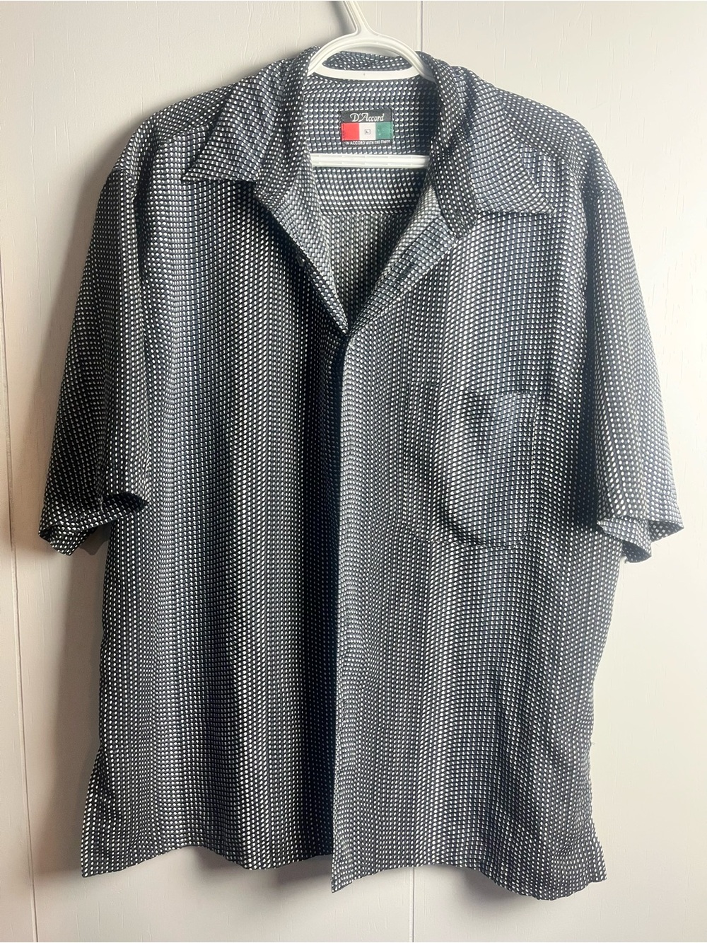Vintage D’Accord Black White Geometric Button-Up Shirt Men’s Short Sleeve Retro